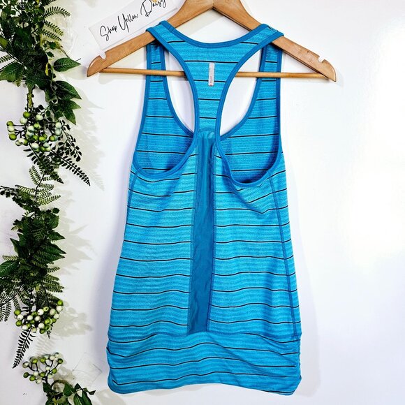 Zella Womens Blue‎ Striped Racerback Tank Top Ruched Sides S ~TT82.6 - Picture 2 of 5